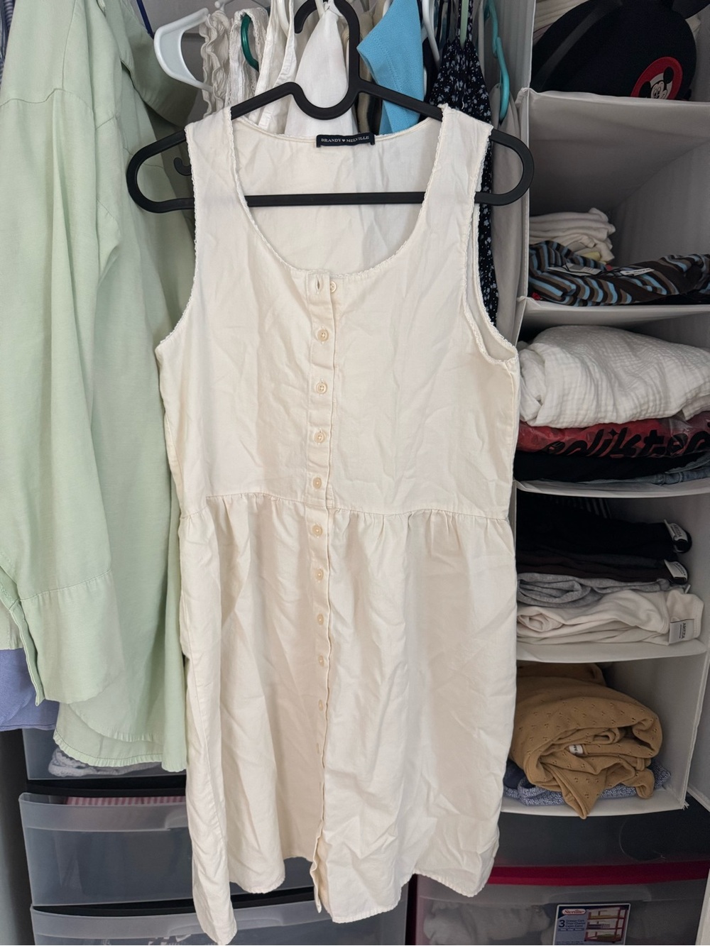 Brandy Melville- Cream Button-Front Mini Dress